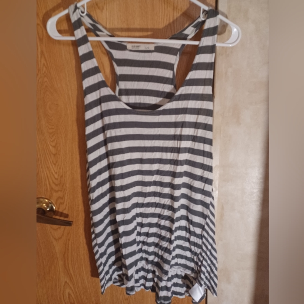 Grey and White Striped Tank Top - Large